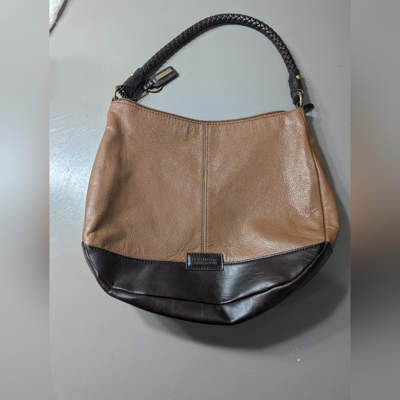 Tignanello Brown Leather Hobo Shoulder Bag Purse Braided Handle Designer Handbag - Picture 1 of 10